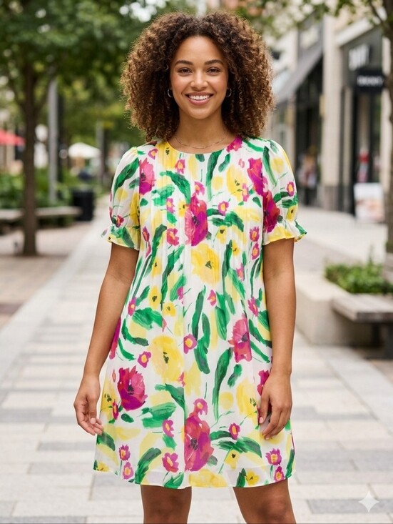 Dkny Dresses & Skirts - DKNY Floral Chiffon Pleated Mini Dress NWT Size 16